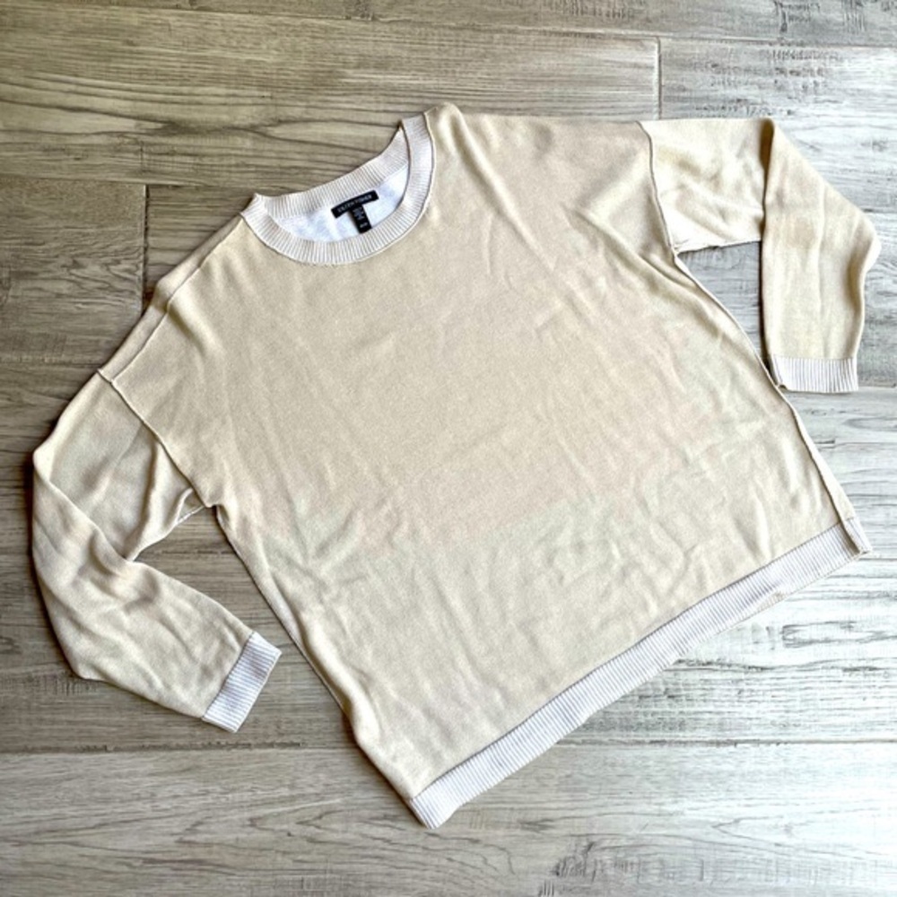 Eileen Fisher Oversized Sweater Crewneck Organic Cotton/Tencel Tan/White SZ XS